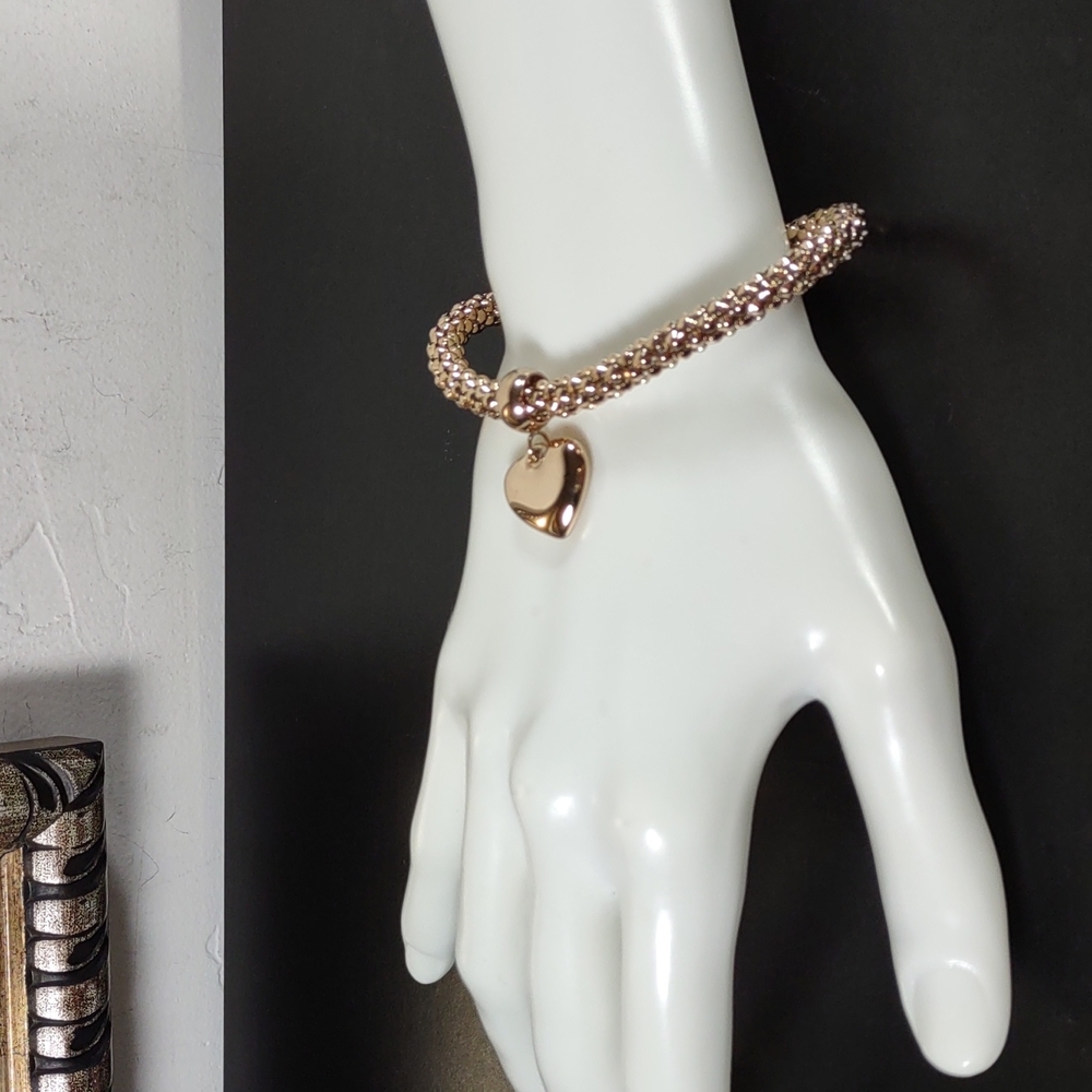 Steel by Design Stainless Steel Stretch Bracelet w/Puff Heart Charm